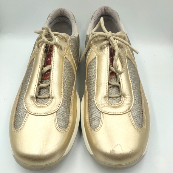 *SOLD* Prada Gold Leather Mesh Sneakers 39.5 US 9 - Picture 8 of 8